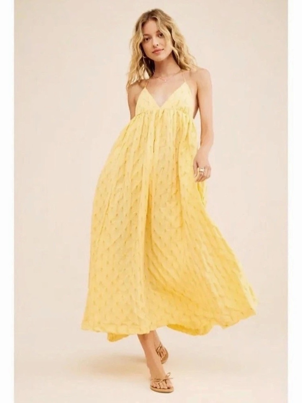 Free People Primmy Texture Maxi Dress Yellow Size Large NWT MSRP $250